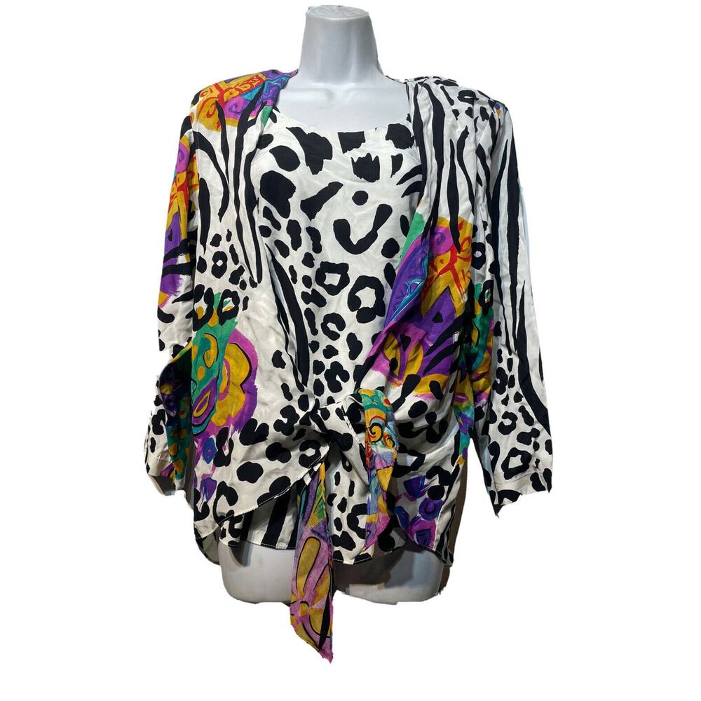 A.C. Sport Vintage Colorful Animal Print Floral blouse Women’s Size 8